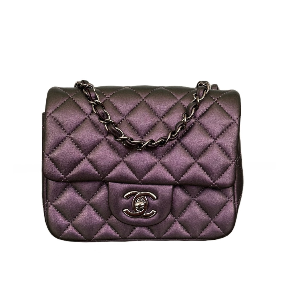 RARE Chanel Square Classic Flap Purple Iridescent Lambskin Mini